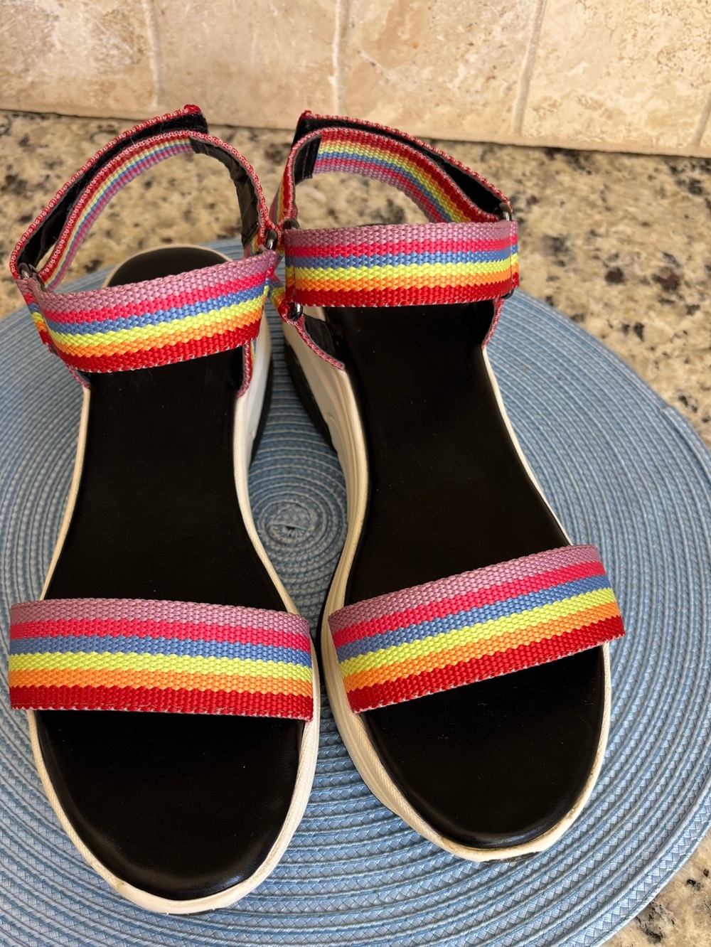 GB Gianni Bini Rainbow Platform Velcro Sandals